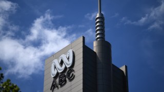 The logo for Australia's public broadcaster ABC is seen on its head office building in Sydney on September 27, 2018.