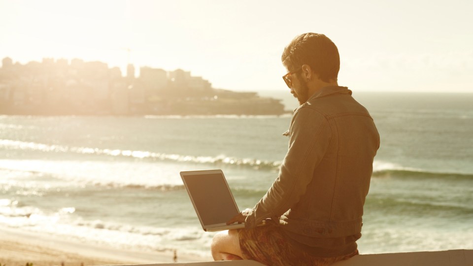 pictured is someone on a workation in Sydney